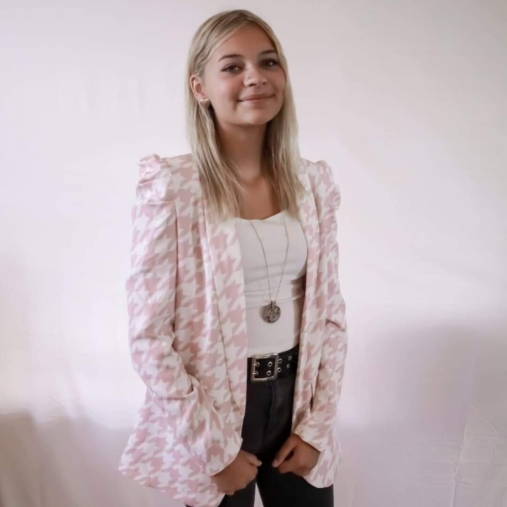 NEW- Blush Houndstooth Blazer